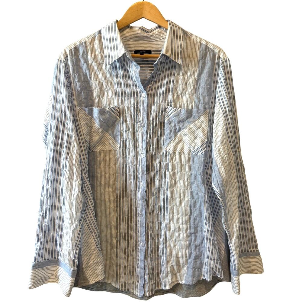 Drew Anthropologie Mixed Media Patchwork Button Front Shirt Blue L